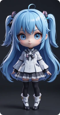 cute chibi full body character with blue hair